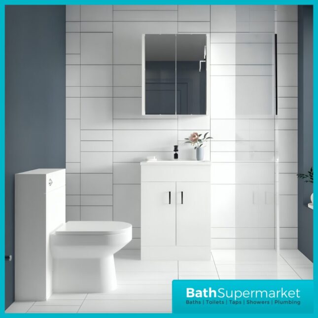 Eden Gloss White Compact Floor Standing Vanity Basin Cabinet Unit 600mm