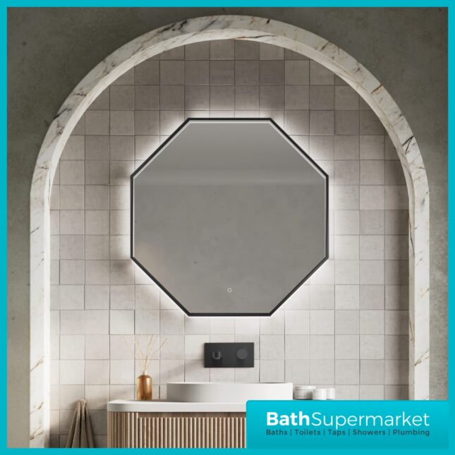 Sognare Passa Octagonal Matt Black LED Demister Mirror 600mm