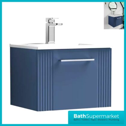 Nuie Deco Fluted Satin Blue Wall Hung Vanity Basin Unit 500mm Width
