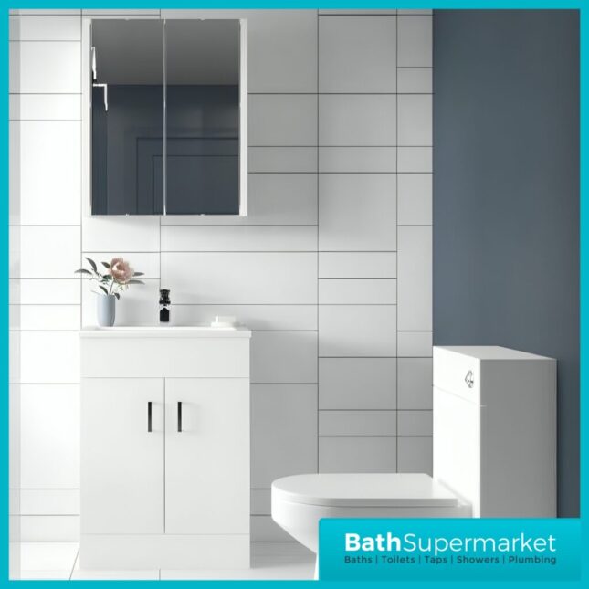 Eden Gloss White Compact Floor Standing Vanity Basin Cabinet Unit 600mm