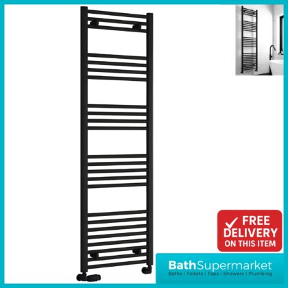 Reina Capo Black Flat Straight Ladder Heated Towel Rail 400mm x 1800mm