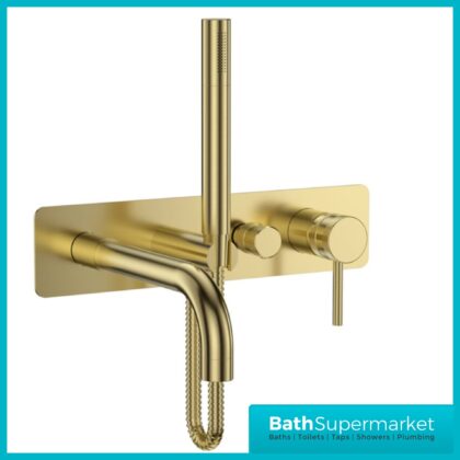 Wall Mounted Bath Shower Mixer & Handset Brushed Brass