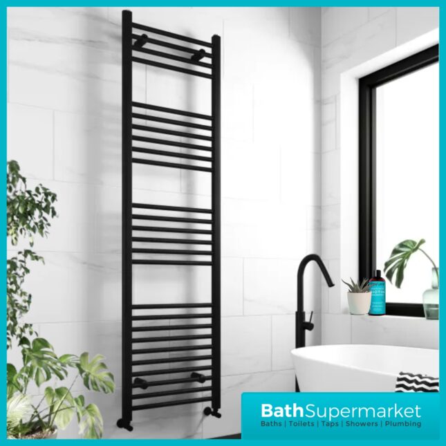 Reina Capo Black Flat Straight Ladder Heated Towel Rail 400mm x 1800mm