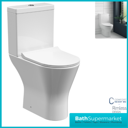 Nuie Freya Comfort Height Close Coupled Rimless Toilet WC Pan & Seat