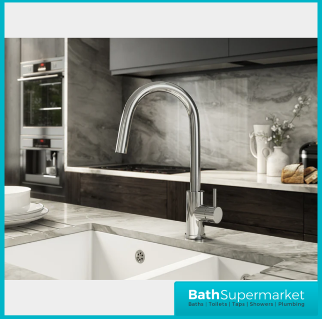 Rural Velia Polished Chrome Concealed Pull Out Hose Spray Head Kitchen Sink Mixer Tap
