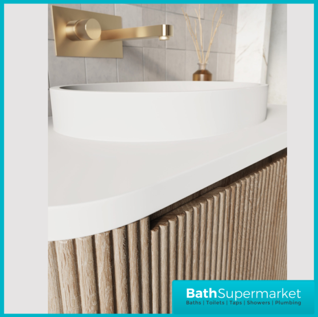 Sognare Linea Curve Fluted Oak Countertop Basin Vanity Unit 900mm & Floor Leg Frame