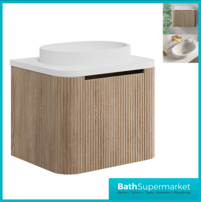 Sognare Linea Curve Fluted Oak Wall-Hung Vanity Unit & Countertop Basin 600mm