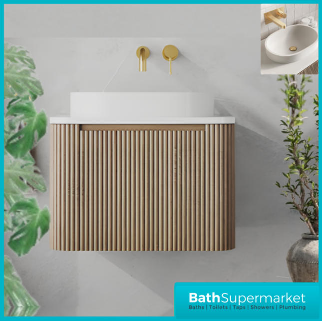 Sognare Linea Curve Fluted Oak Wall-Hung Vanity Unit & Countertop Basin 600mm