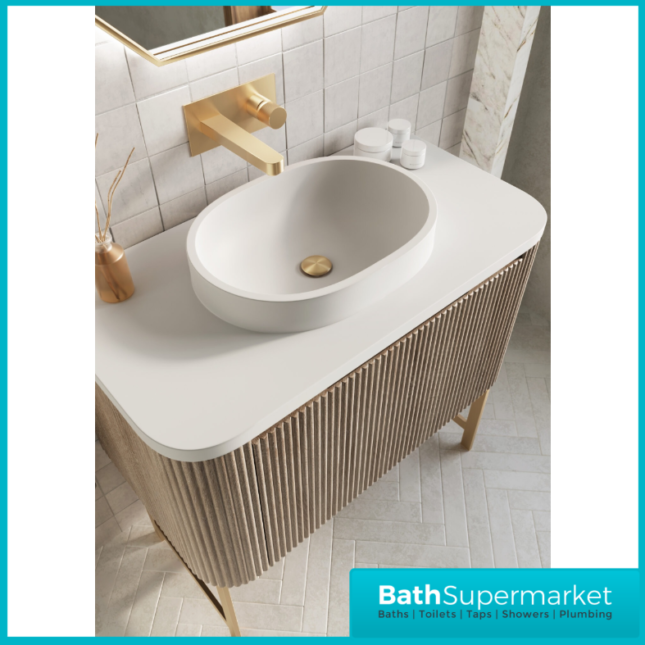 Sognare Linea Curve Fluted Oak Countertop Basin Vanity Unit 900mm & Floor Leg Frame