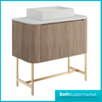 Sognare Linea Curve Fluted Oak Countertop Basin Vanity Unit 900mm & Floor Leg Frame