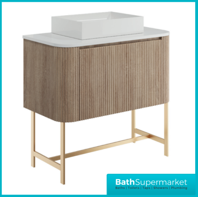 Sognare Linea Curve Fluted Oak Countertop Basin Vanity Unit 900mm & Floor Leg Frame