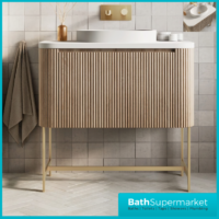 Sognare Linea Curve Fluted Oak Countertop Basin Vanity Unit 900mm & Floor Leg Frame