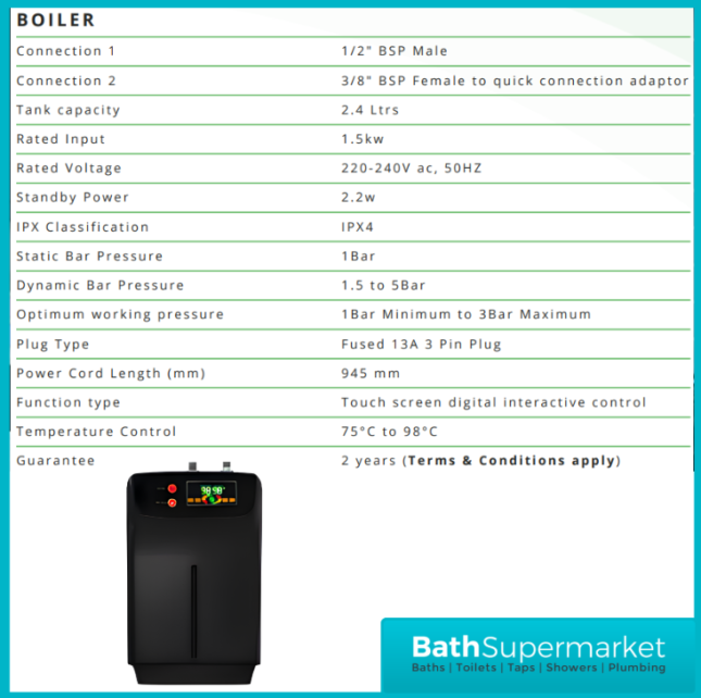 Sognare Impromta Gunmetal Fingerprint Biometric 3in1 Instant Hot Water Tap Kit