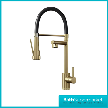 Ellsi Goda Brushed Brass Pull Out Gel Hose Single Lever Kitchen Sink Mixer Tap
