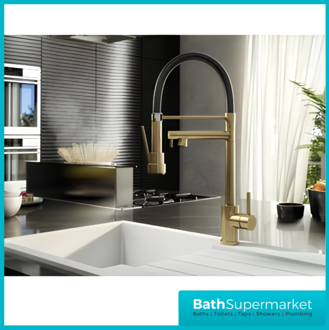 Ellsi Goda Brushed Brass Pull Out Gel Hose Single Lever Kitchen Sink Mixer Tap