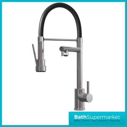 Ellsi Goda Brushed Steel Pull Out Gel Hose Single Lever Kitchen Sink Mixer Tap