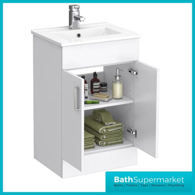 Nuie Eden Gloss White L Shape Vanity Basin & WC Unit Set 1000mm