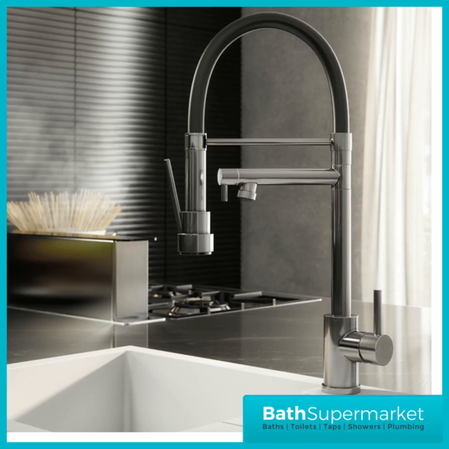 Ellsi Goda Brushed Steel Pull Out Gel Hose Single Lever Kitchen Sink Mixer Tap
