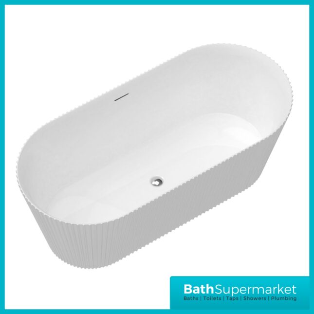Bainlo Azure Fluted White Elegant Freestanding Bath 1600mm x 740mm