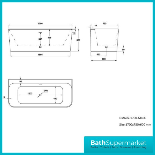 Bainlo Noir Black Modern Freestanding Bath 1500mm & 1700mm