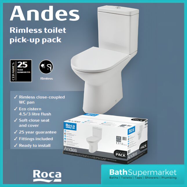 Roca Andes 4 Piece Ceramic WC Toilet & Full Pedestal Basin Bathroom Suite Set
