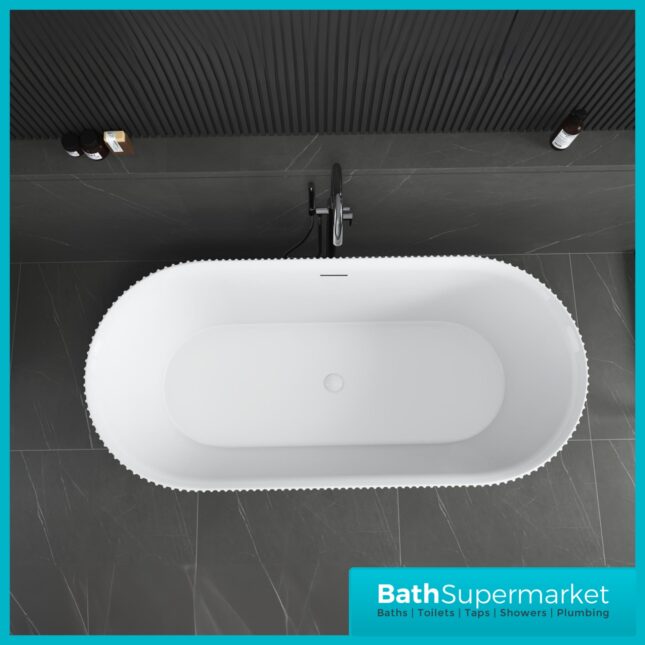 Bainlo Azure Fluted Blue Elegant Freestanding Bath 1600mm x 740mm