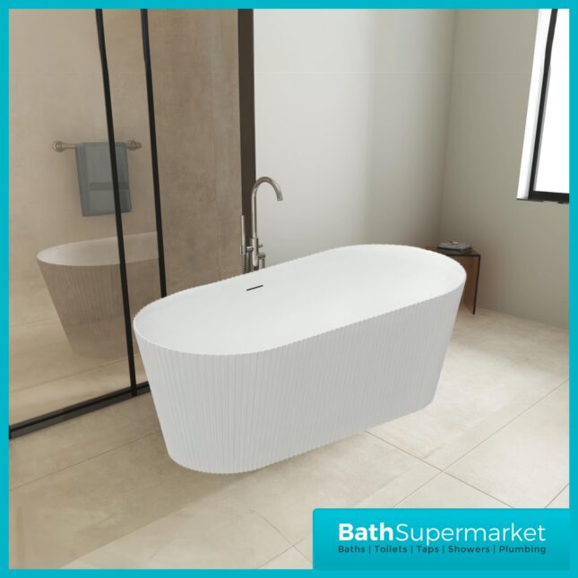 Bainlo Azure Fluted White Elegant Freestanding Bath 1600mm x 740mm