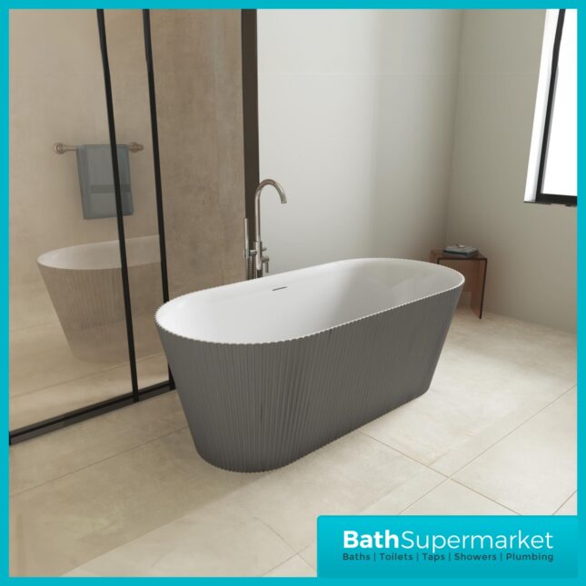 Bainlo Azure Fluted Grey Elegant Freestanding Bath 1600mm x 740mm
