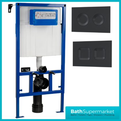 Hudson Reed Mid Height Concealed Cistern Wall Frame & Black Flush Plate 890mm