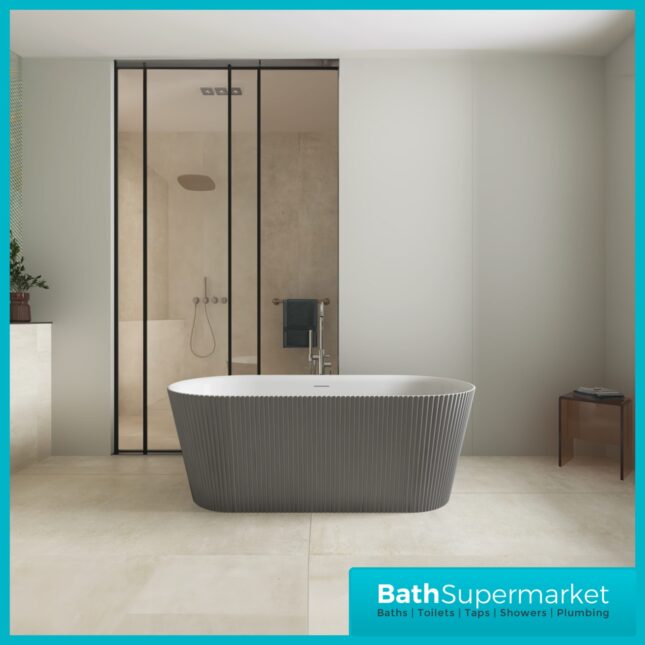 Bainlo Azure Fluted Grey Elegant Freestanding Bath 1600mm x 740mm