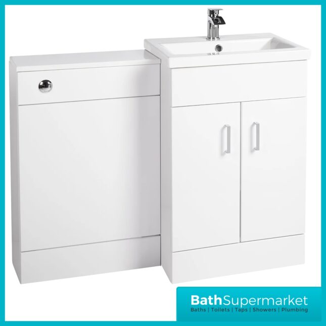 Nuie Eden Gloss White Sognare L Shape Vanity Basin & WC Unit Set 1000mm
