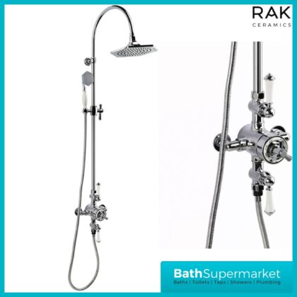 RAK Washington Chrome Exposed Thermostatic Fixed Head Shower Column Kit