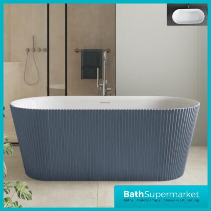 Bainlo Azure Fluted Blue Elegant Freestanding Bath 1600mm x 740mm