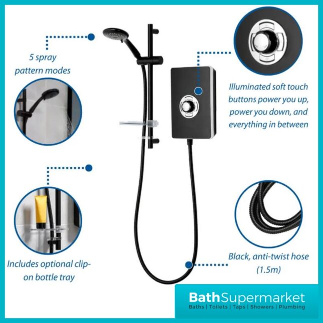 Triton Aspirante Matte Black Electric Shower 8.5kW Or 9.5kW