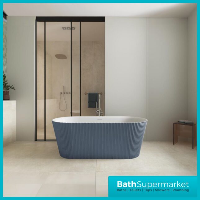 Bainlo Azure Fluted Blue Elegant Freestanding Bath 1600mm x 740mm
