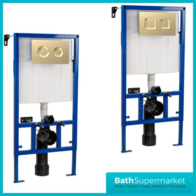 Hudson Reed Mid Height Concealed Cistern Frame & Brushed Brass Flush Plate 890mm