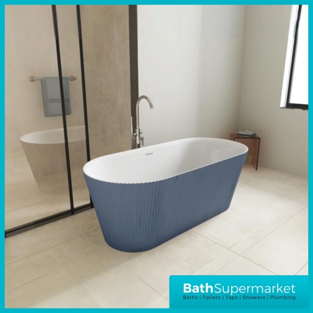 Bainlo Azure Fluted Blue Elegant Freestanding Bath 1600mm x 740mm
