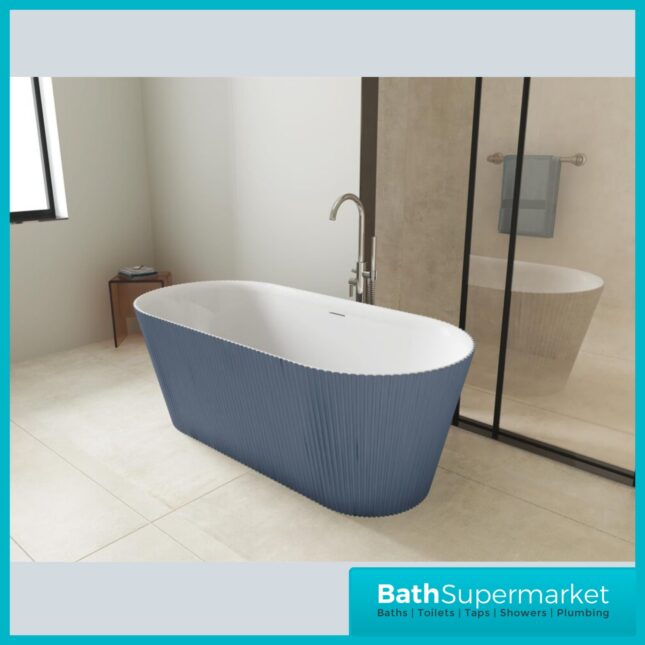Bainlo Azure Fluted Blue Elegant Freestanding Bath 1600mm x 740mm