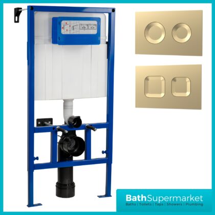Hudson Reed Mid Height Concealed Cistern Frame & Brushed Brass Flush Plate 890mm
