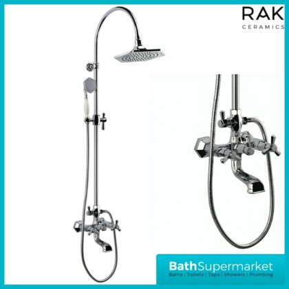 RAK Washington Chrome Exposed Thermostatic Shower Column Kit With Bath Spout