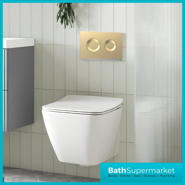 Hudson Reed Concealed Cistern Wall Hung Frame & Brushed Brass Flush 1136-1336mm