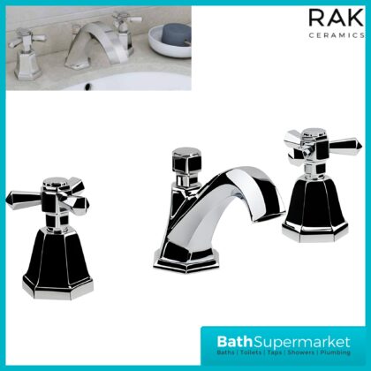 RAK Washington Chrome Art Deco Traditional Crosshead 3 Hole Basin Mixer Tap