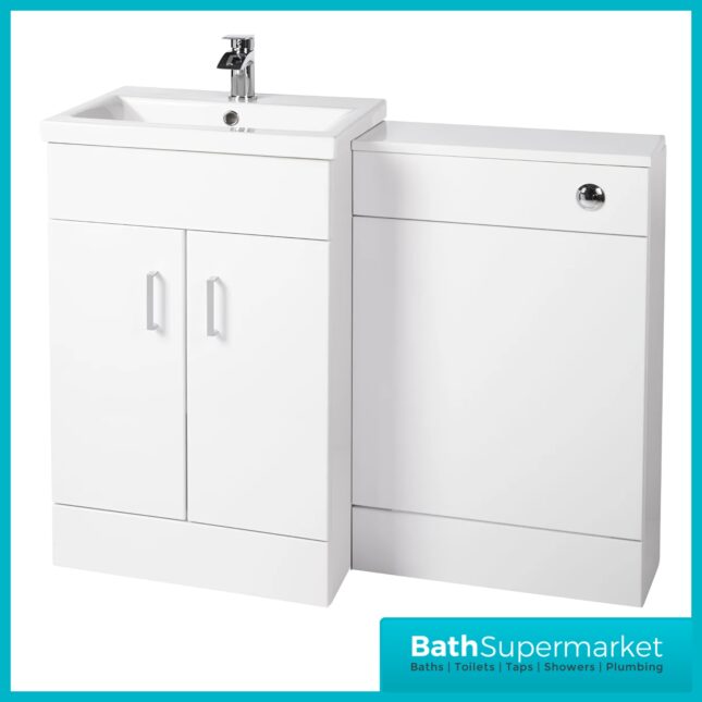 Nuie Eden Gloss White L Shape Vanity Basin & WC Unit Set 1000mm