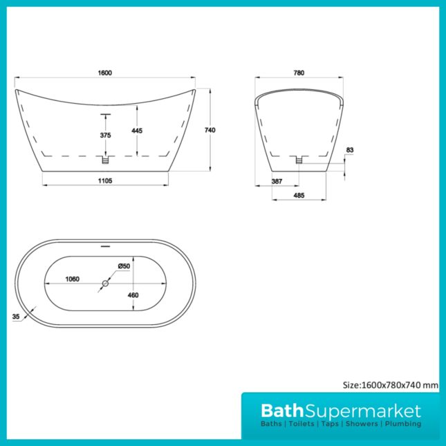 Bainlo Eclipse Matt Grey Freestanding Slipper Bathtub 1600mm & 1700mm
