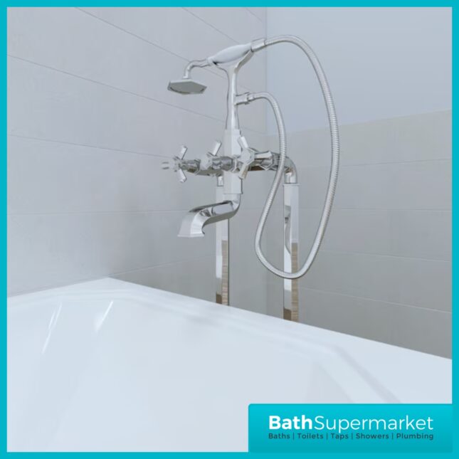 RAK Washington Chrome Art Deco Freestanding Bath Shower Mixer Tap Kit