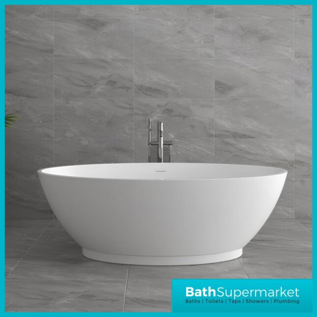 Bainlo Solice White Oval Modern Freestanding Bath 1600mm
