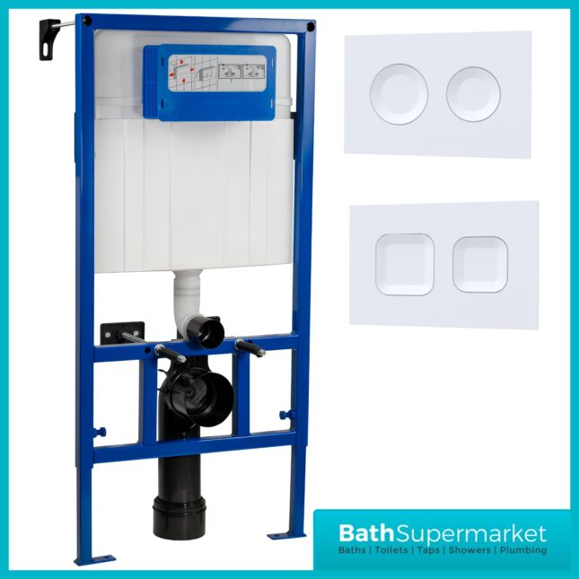 Hudson Reed Mid Height Concealed Cistern Wall Frame & White Flush Plate 890mm