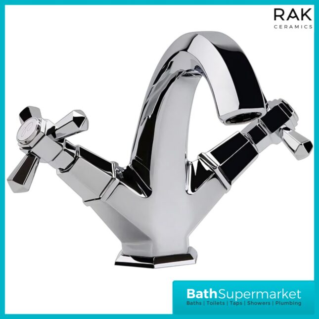 RAK Washington Chrome Art Deco Traditional Crosshead Mono Basin Mixer Tap