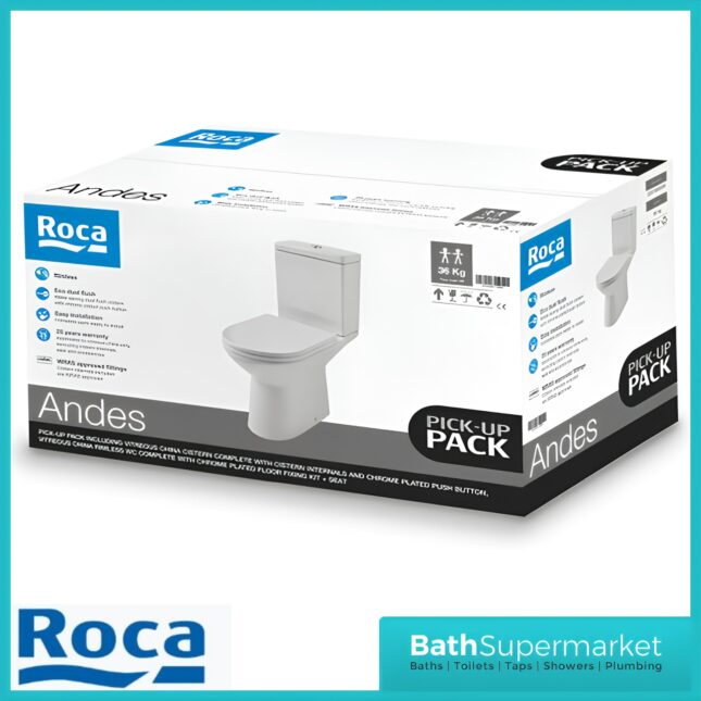Roca Andes Rimless Close Coupled WC Toilet With Soft Close Seat