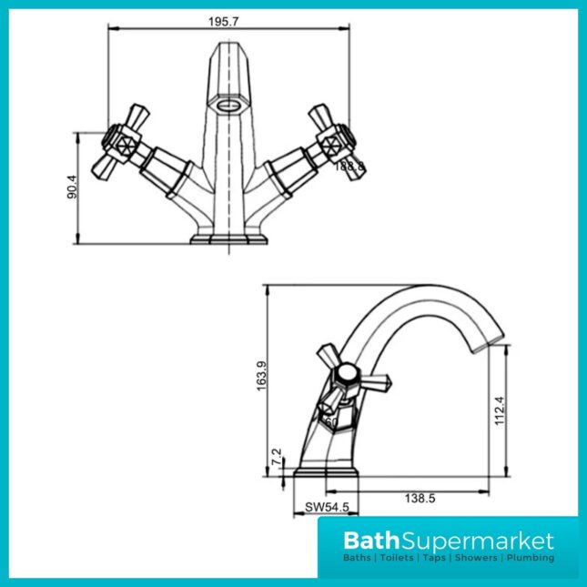 RAK Washington Chrome Art Deco Traditional Crosshead Mono Basin Mixer Tap